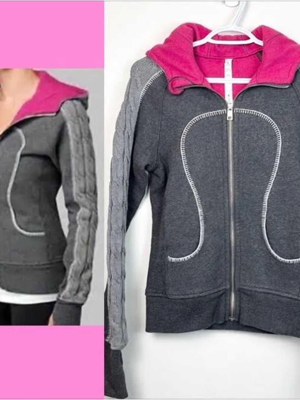 lululemon athletica Gray Zip Hoodie with Pink Lined Hood